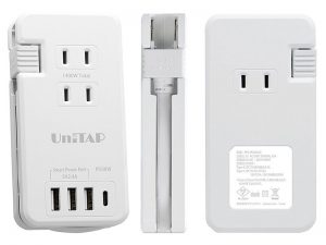 複数のACコンセントとUSBポートを備えた、ポータブル充電タップが発売中！！