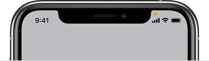 iPhone のステータスバーに表示されるオレンジと緑の点 の意味